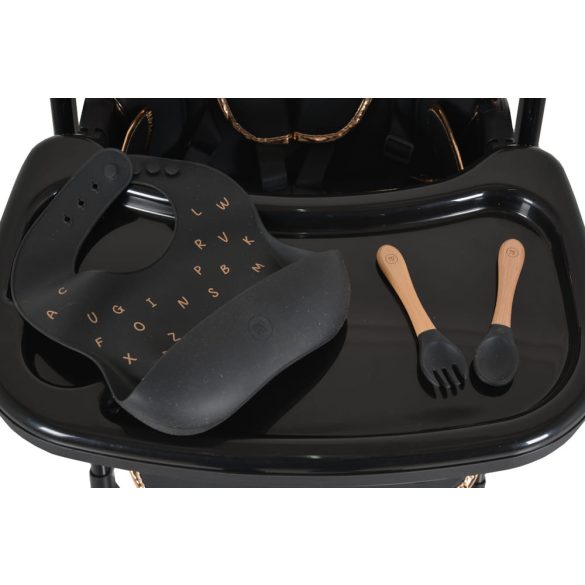 LINDO multifunkciós etetőszék kiegészítőkkel (előke, kanál, villa) FEKETE