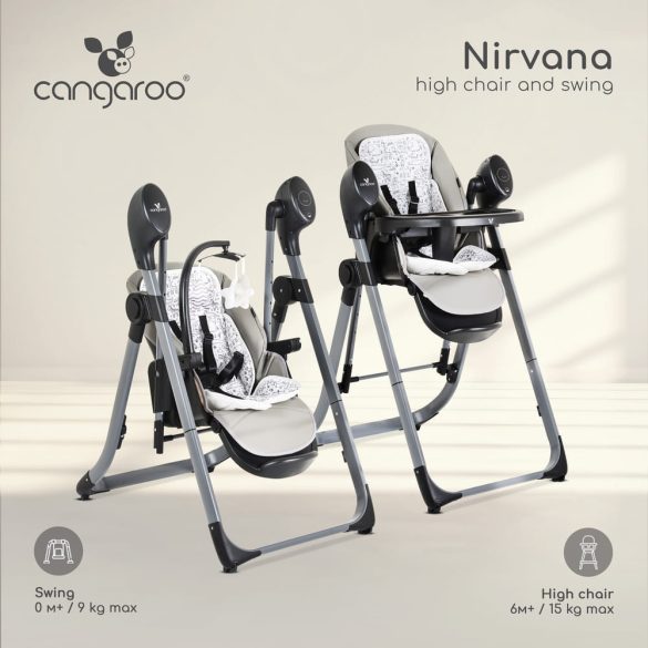 CANGAROO NIRVANA 2in1 etetőszék és hinta SZÜRKE