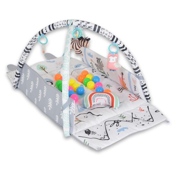 HAPPY SPACE Rabit játszószőnyeg NYUSZIS állatos, szögletes, 20 db labdával textil, műa.FEKETE