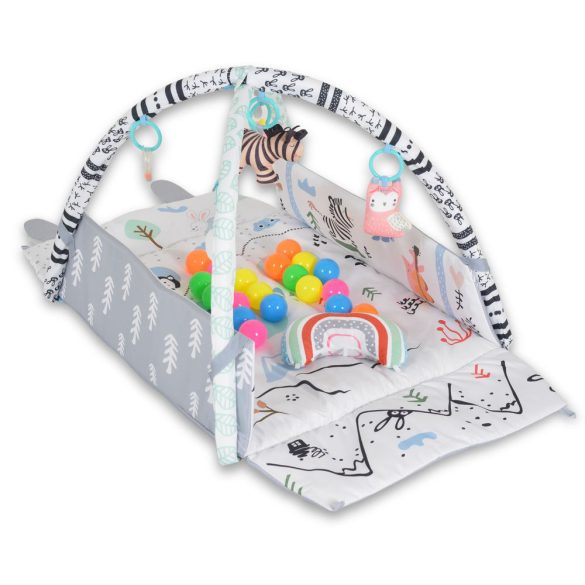 HAPPY SPACE Rabit játszószőnyeg NYUSZIS állatos, szögletes, 20 db labdával textil, műa.FEKETE