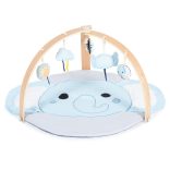 JÁTSZÓSZŐNYEG plüss, fa játékhíddal, összecsukható KEREK VKÉK ELEFÁNT