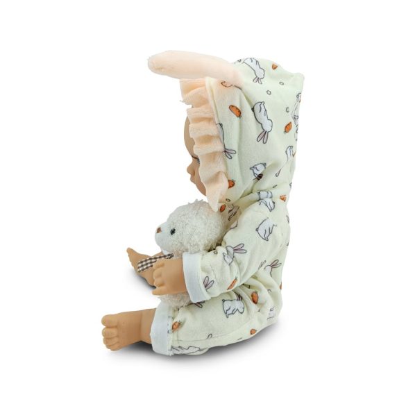 BABA 30cm  újszülött nyusziruhában kisnyuszival SZÜRKE
