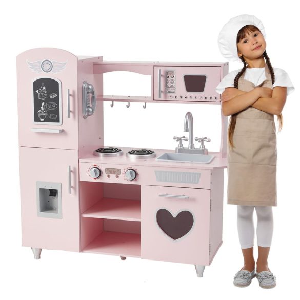 Fa kiskonyha berendezésekkel szivecskés PINK