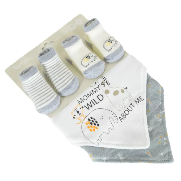 TUMMY zokni+nyálkendő szett 2+2db SZÜRKE