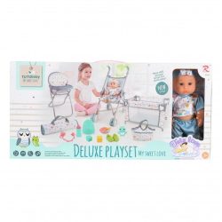 BABA játékszett 36 cmes FIÚ babával delux playset KÉK