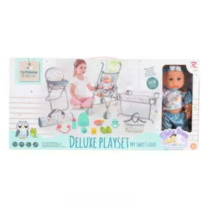 BABA játékszett 36 cmes FIÚ babával delux playset KÉK