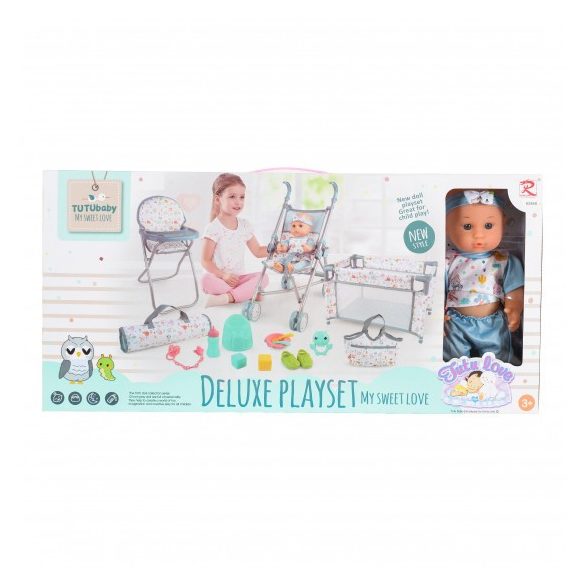 BABA játékszett 36 cmes FIÚ babával delux playset KÉK