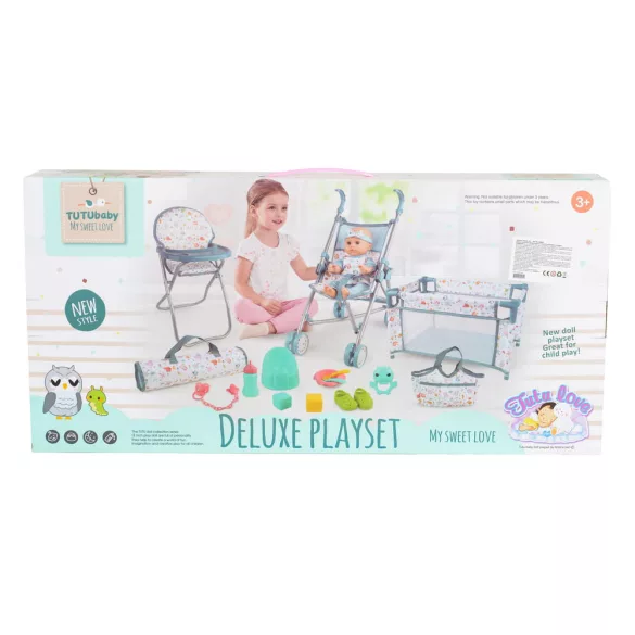 BABA játékszett 36 cmes FIÚ babával delux playset KÉK