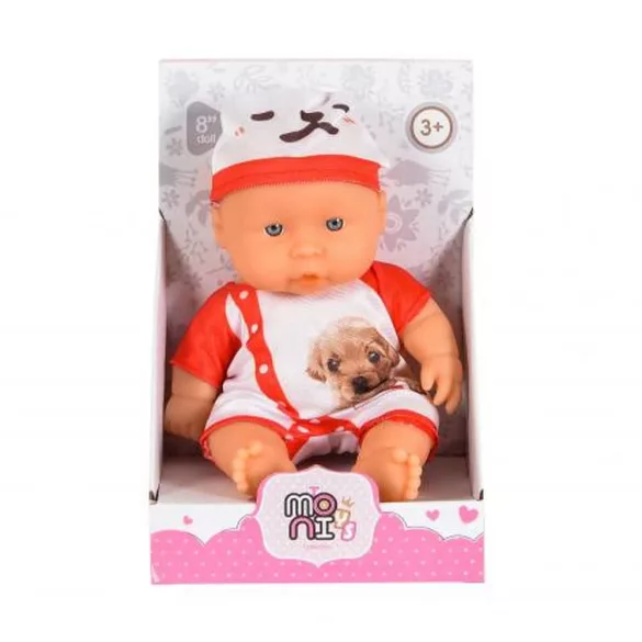 BABA 20cm újszülött Kutyus ruha FEHÉR/PIROS