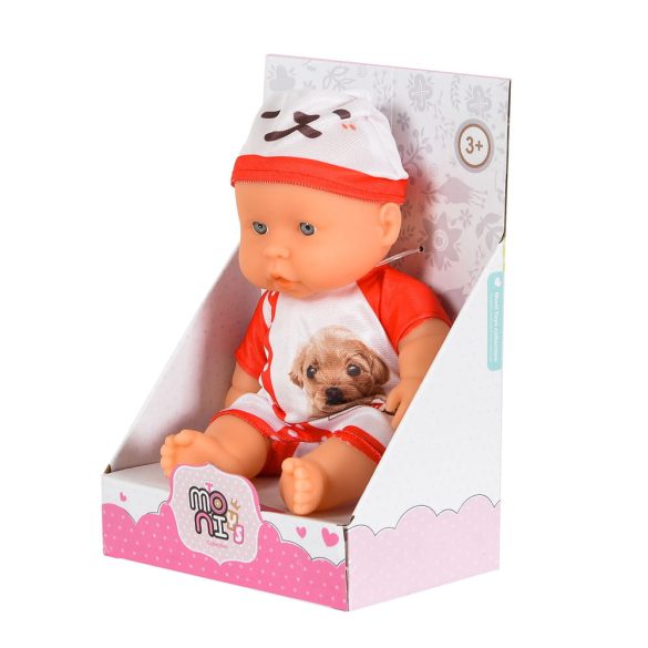 BABA 20cm újszülött Kutyus ruha FEHÉR/PIROS