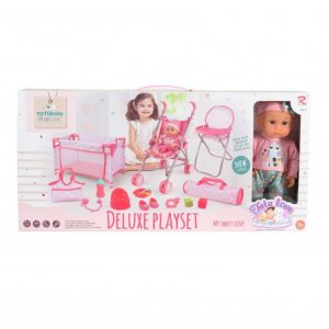 BABA játékszett 36 cmes LÁNY babával delux playset PINK