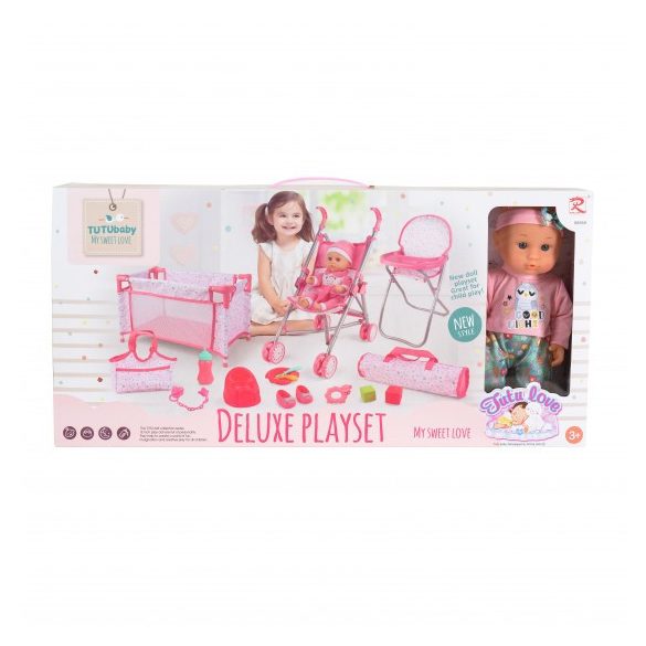 BABA játékszett 36 cmes LÁNY babával delux playset PINK