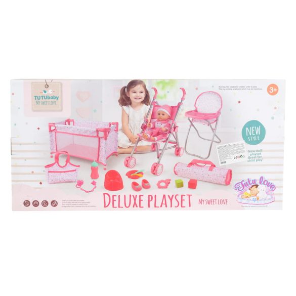 BABA játékszett 36 cmes LÁNY babával delux playset PINK