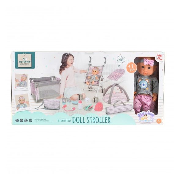BABA játékszett 36 cmes LÁNY babával delux playset SZÜRKE