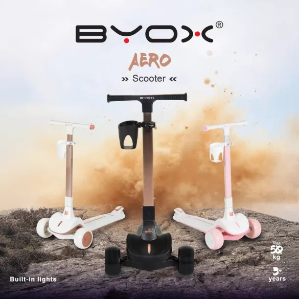AERO roller, összecsukható, 50kg-ig, 3 kerekű, váza fehér/RÓZSASZÍN