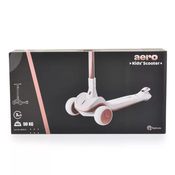 AERO roller, összecsukható, 50kg-ig, 3 kerekű, váza fehér/RÓZSASZÍN