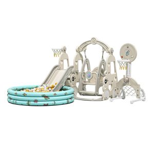 MONI óriás játékszett medence, csúszda, hinta 7IN1 SZÜRKE/MENTA