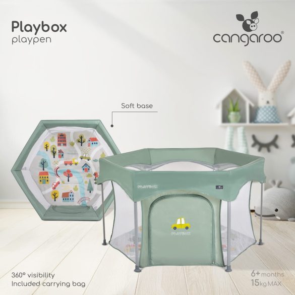 PLAYBOX utazó járóka 6szögletű ZÖLD