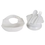 SURPRISE etetőszék szilikon tányérral, evőeszközzel, előkével SZÜRKE