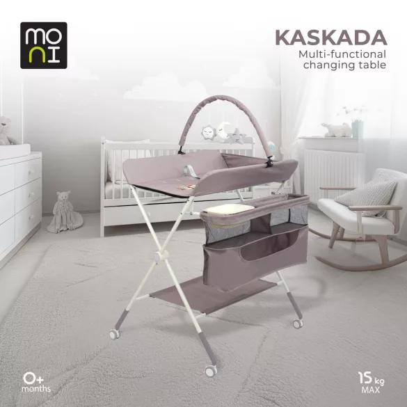 KASKADA multi pelenkázó asztal játékhíddal, tárolókkal SZÜRKE