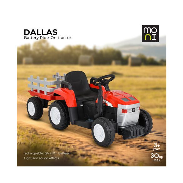 BO DALLAS elektromos traktor trélerrel 12V 140cm PIROS