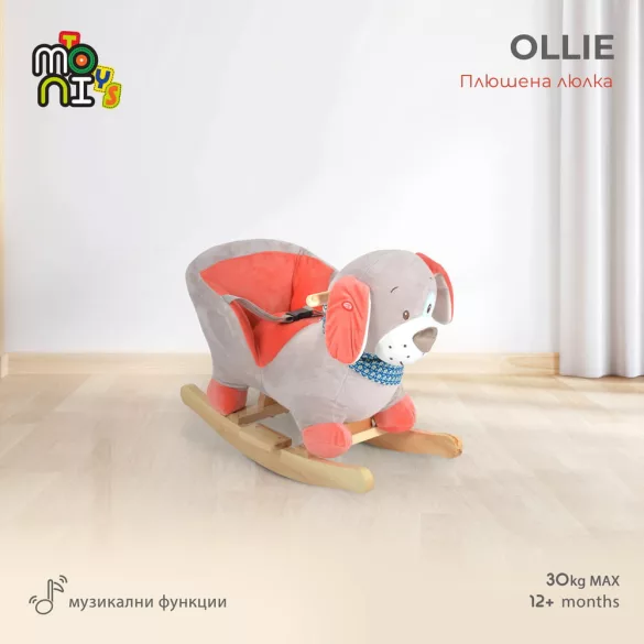 HINTÁZÓ kutyus plüss, zenélő, OLLIE  SZÜRKE/PIROS