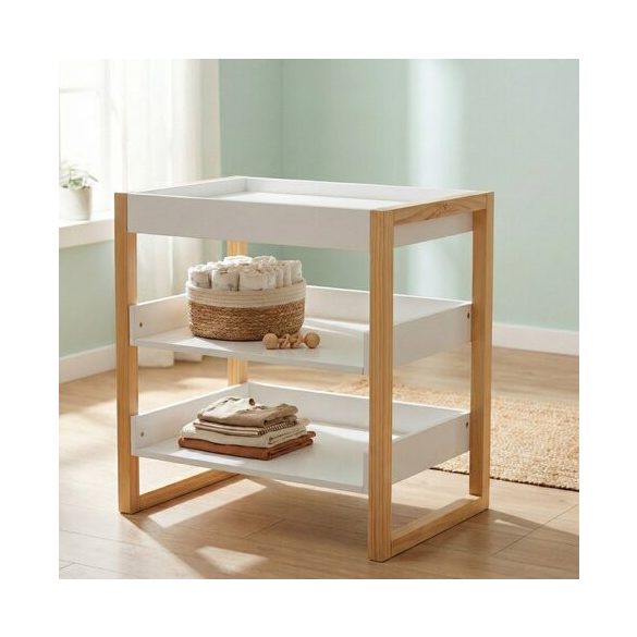 TIMBER fa pelenkázó állvány polccal FEHÉR/NATUR