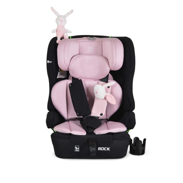 ROCK autós ülés 76-150cm, 2játékkal, pohártartó, belső öv, isofix nélkül PINK