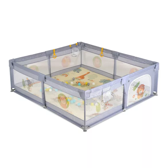 GAMEZONE  járóka összecsukható szőnyeggel, 60 labdával 180x200 SZÜRKE