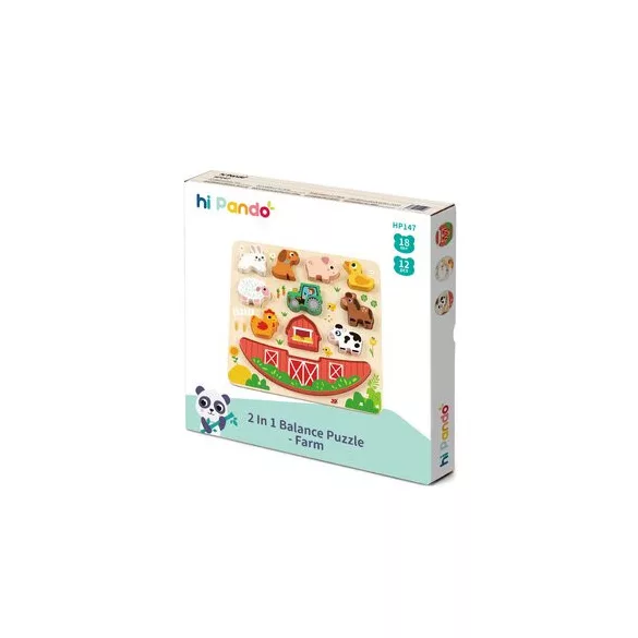Fajáték fapuzzle és egyensúlyozó játék farmos 12 dbos