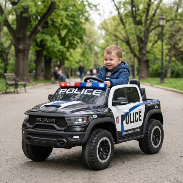 BO RAM MAMMOTH elektromos rendőrautó hangos bemondóval 107cm 2 motoros KÉK