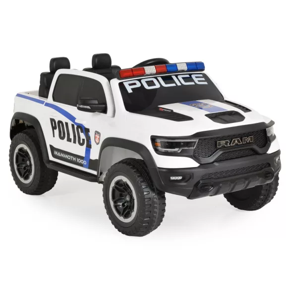 BO RAM MAMMOTH elektromos rendőrautó hangos bemondóval 107cm 2 motoros FEHÉR