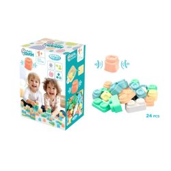   MOCHTOYS Play&Squish építőkocka dobozban 24 db-os puha építőjáték PASZTELL