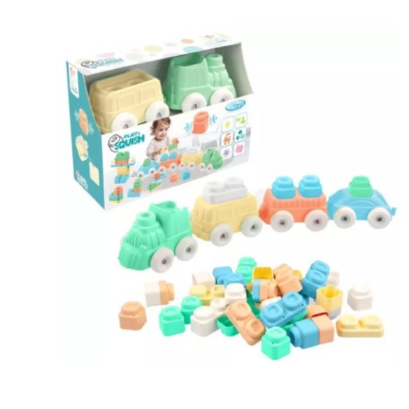 MOCHTOYS Play&Squish puha vonat építőkocka NAGY szett 12+4dbos PASZTELL ZÖLD 