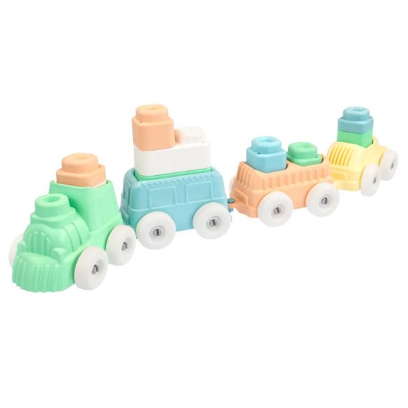 MOCHTOYS Play&Squish puha vonat építőkocka NAGY szett 12+4dbos PASZTELL ZÖLD 