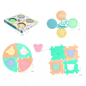 MOCHTOYS Play&Squish szenzorikus szőnyeg -kerek tapilapok 4db + PUZZLE 8+8 db PASZTELL