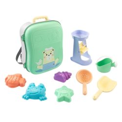   MOCHTOYS homokozó készlet 8+1 rész, bőrönd/hátizsák ZÖLD/ PASZTELL 