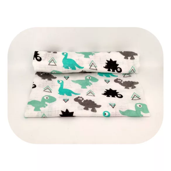 Színes mintás textil pelenka 70x80 cm-Türkiz dinó