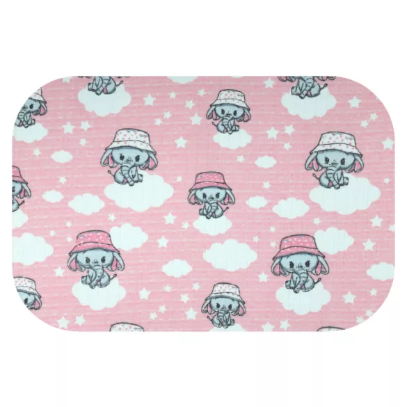 Színes mintás textil pelenka 70x80 cm- Rózsaszín elefánt kalapban 