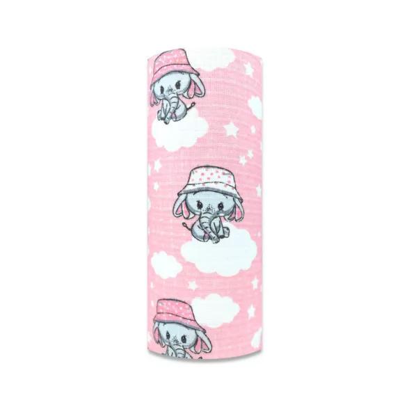 Színes mintás textil pelenka 70x80 cm- Rózsaszín elefánt kalapban 