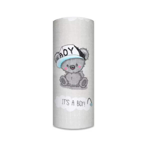 Színes mintás textil pelenka 70x80 cm-Szürke Fiú medve