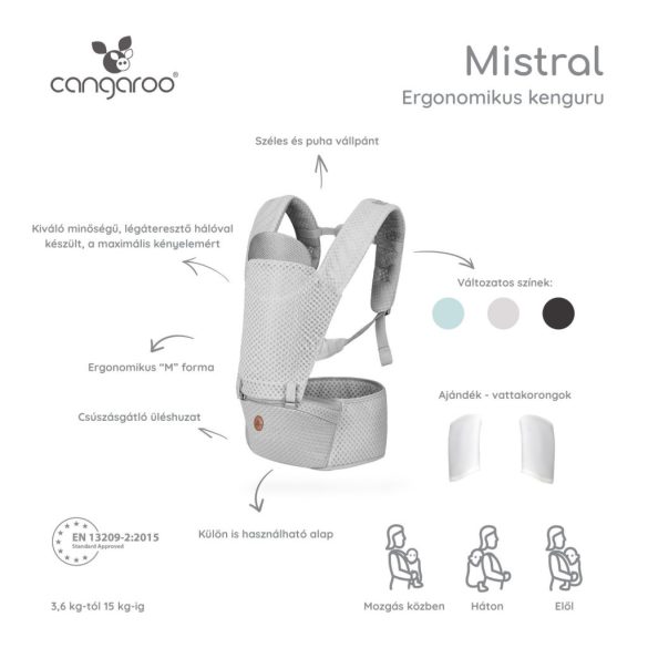 Cangaroo Mistral 3 pozíciós hordozó - Világosszürke