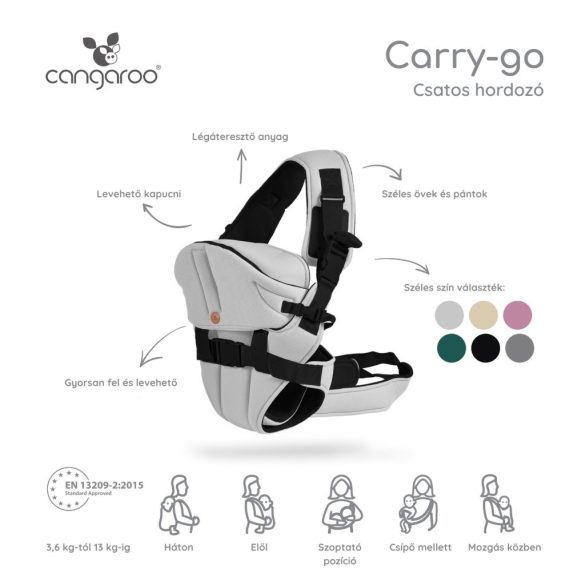Cangaroo Carry Go 4 pozíciós, kapucnis csatos hordozó - Bézs