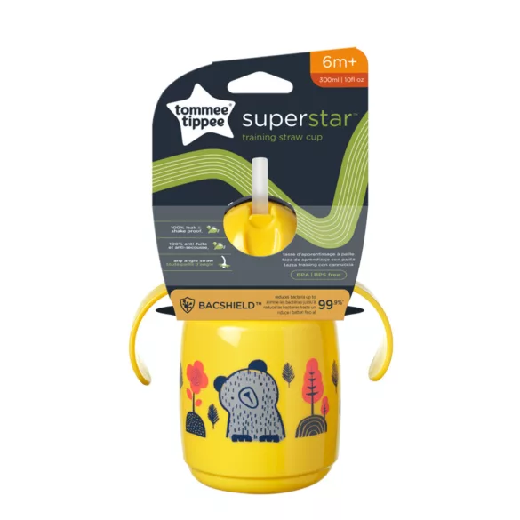 Tommee Tippee itatópohár - Superstar Training Straw Cup szívószálas 300ml 6hó sárga