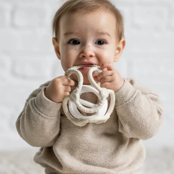 Nattou rágóka szilikon labda szett 2db  fehér-clay