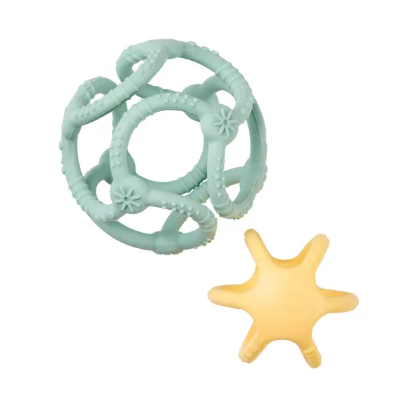 Nattou rágóka szilikon labda szett 2db  zöld-sárga