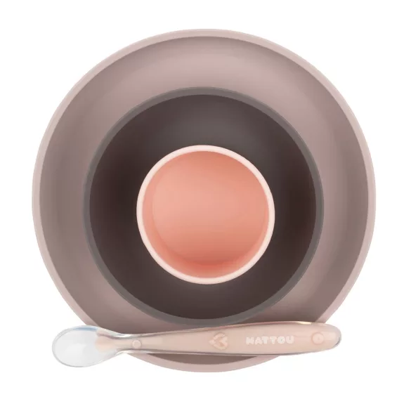 Nattou étkészlet szilikon 4 részes pohárral pink-padlizsán