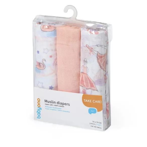 BabyOno textilpelenka színes 3db rózsaszín balerinamintás 348/11
