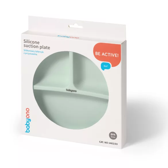 BabyOno tányér szilikon tapadó aljú háromrekeszes menta 1482/03