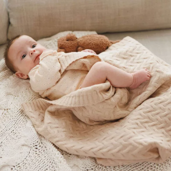 BabyOno babatakaró merino gyapjú kötött 75x100cm világos bézs 1648/01